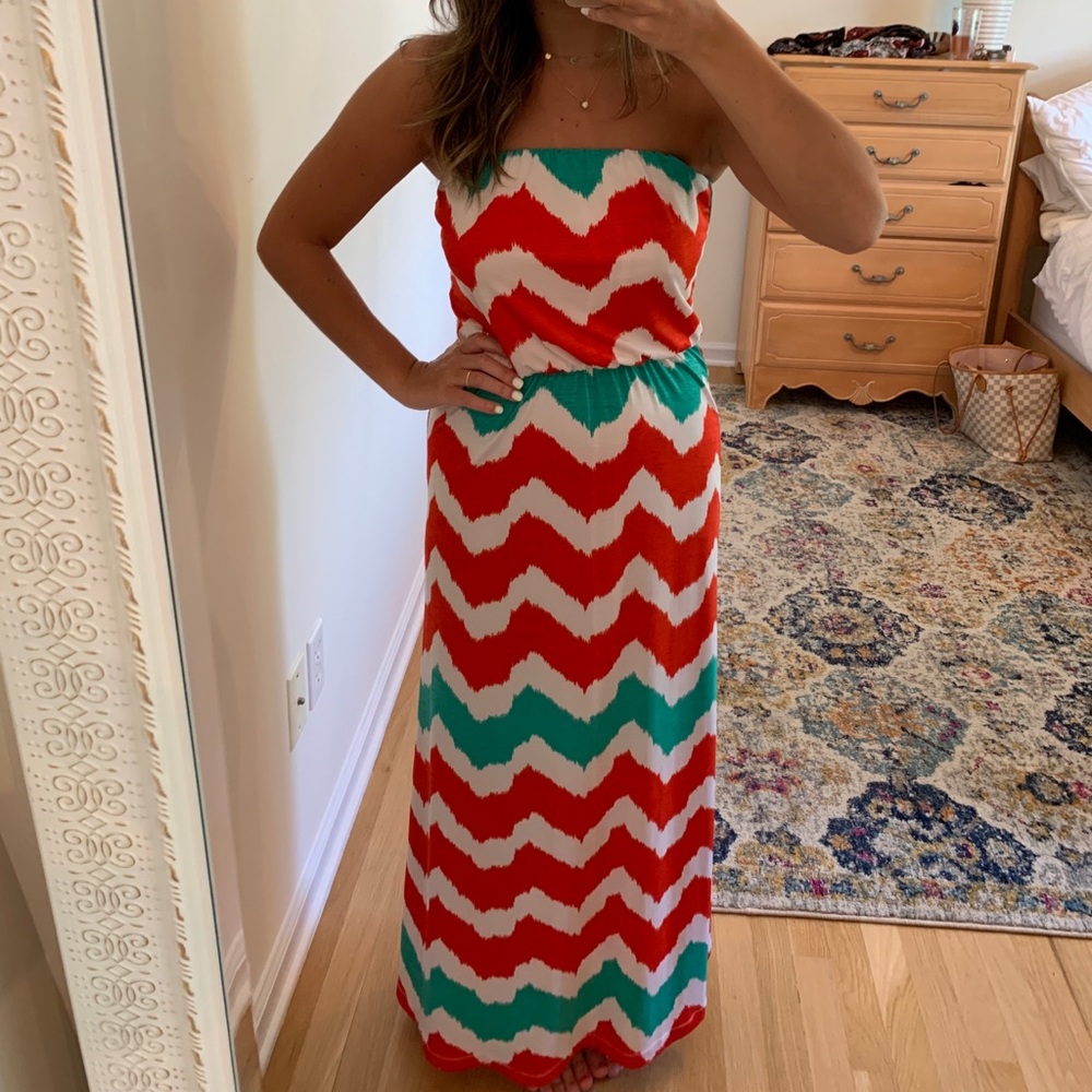 Ocean Air Maxi Dress, Red/Teal